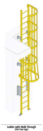 FRP Ladder with Side Step Cage and Walk Thru Illustration